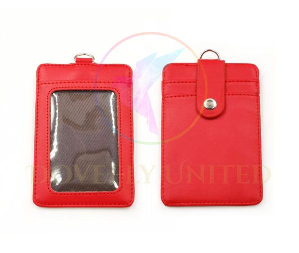 真皮證件套 + 防護扣 (直式; 三層) #DFGL-803-RD